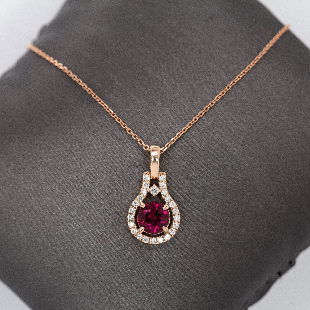 Rubellite Tourmaline Pendant in Solid 14K Rose Gold with Natural Diamond Accents - Picture 5 of 11